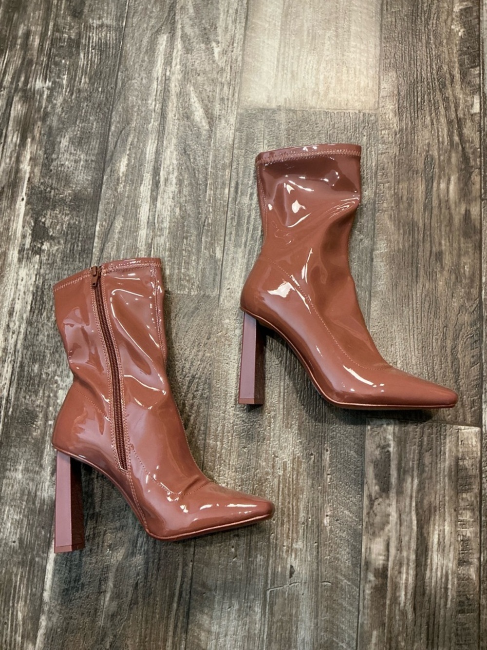 Aldo Glossy Mid-Calf Block Heel Boots in Chestnut Pink Size 6.5 - Picture 16 of 16